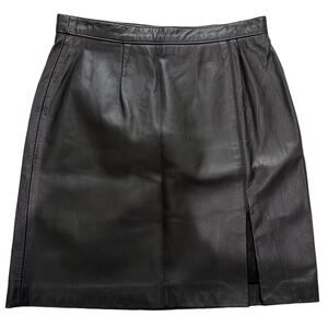 Classic Black Leather Skirt Slit Mini Skirt Originaux Par Pablo